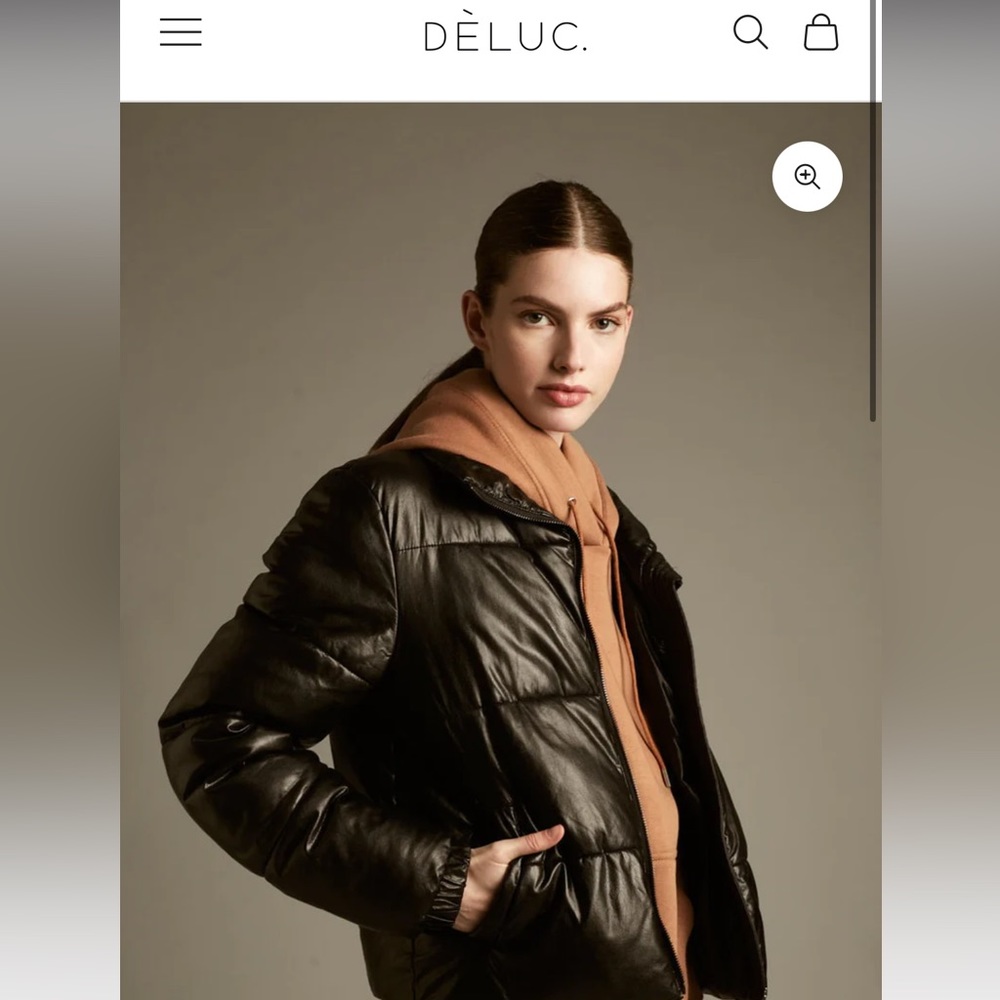 DÈLUC Black Puffer Jacket Leather Vegan